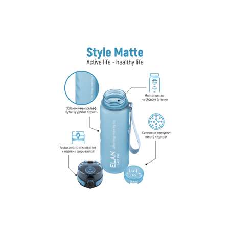 Бутылка для воды Elan Gallery 500 мл Style Matte с углублениями для пальцев голубая пастель