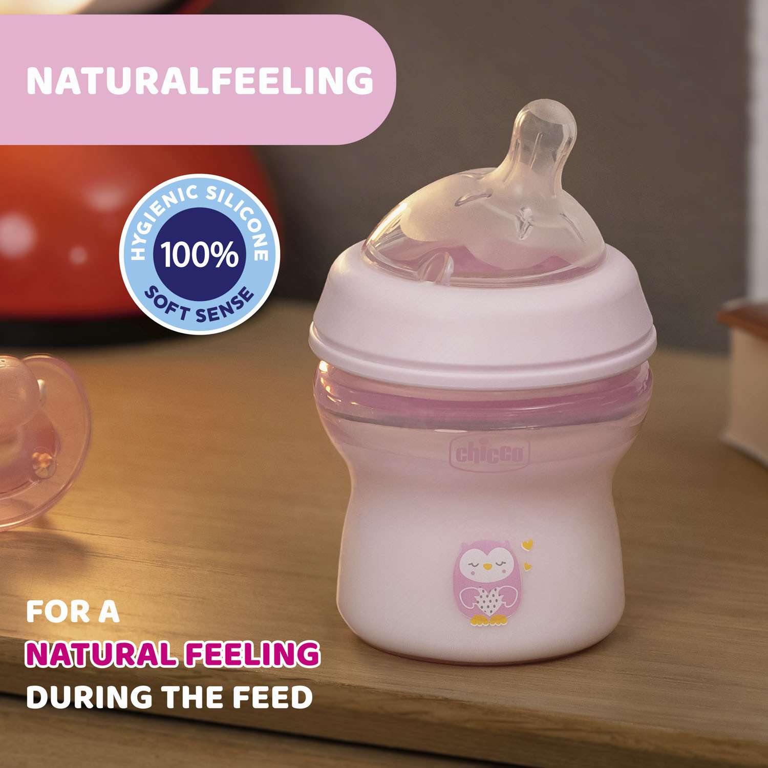 Бутылочка Chicco Natural Feeling 150 мл с 0 мес+ Розовая силиконовая соска - фото 6