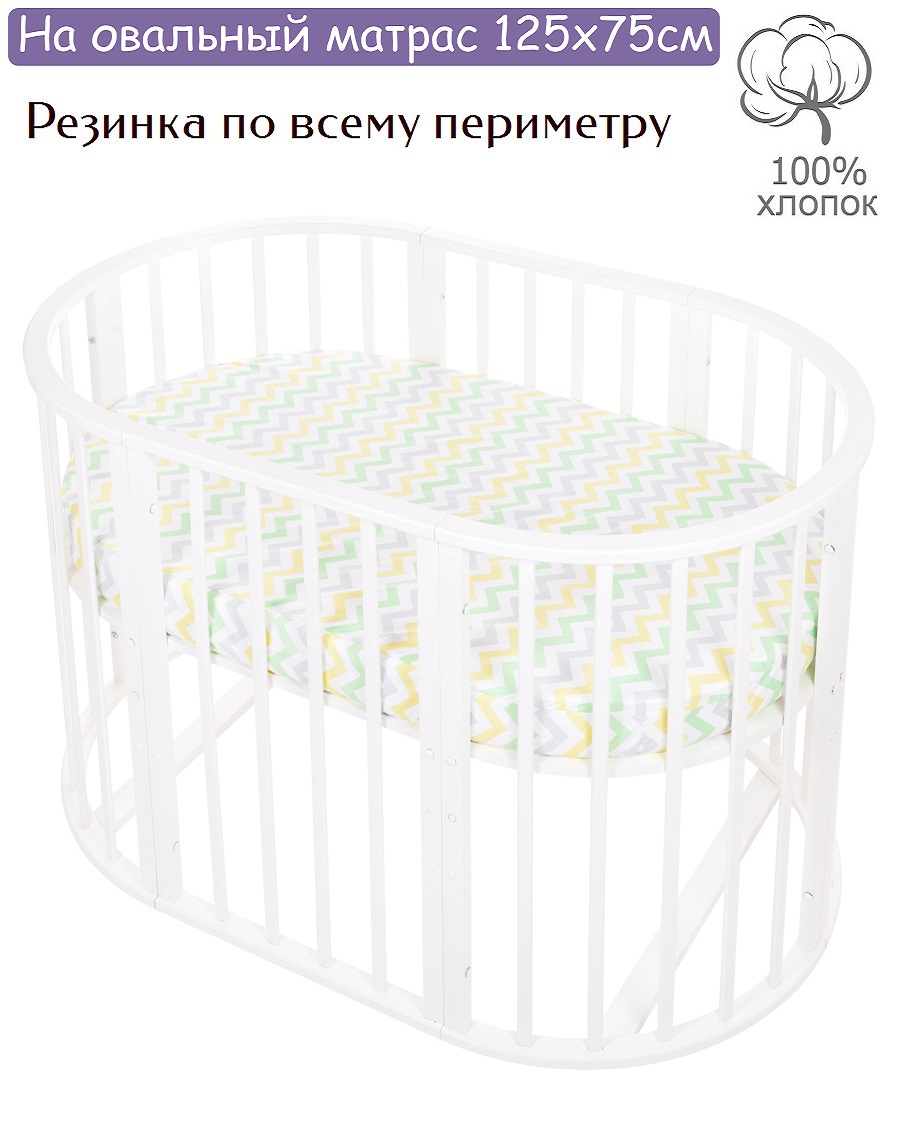 Простынь на резинке Lemony kids Paints Серый/желтый овальная поплин - фото 1