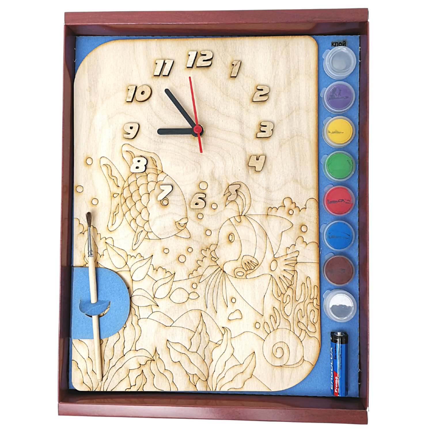 Набор для творчества Нескучные игры Часы с циферблатом Рыбки с красками ДНИ122 /20 - фото 1