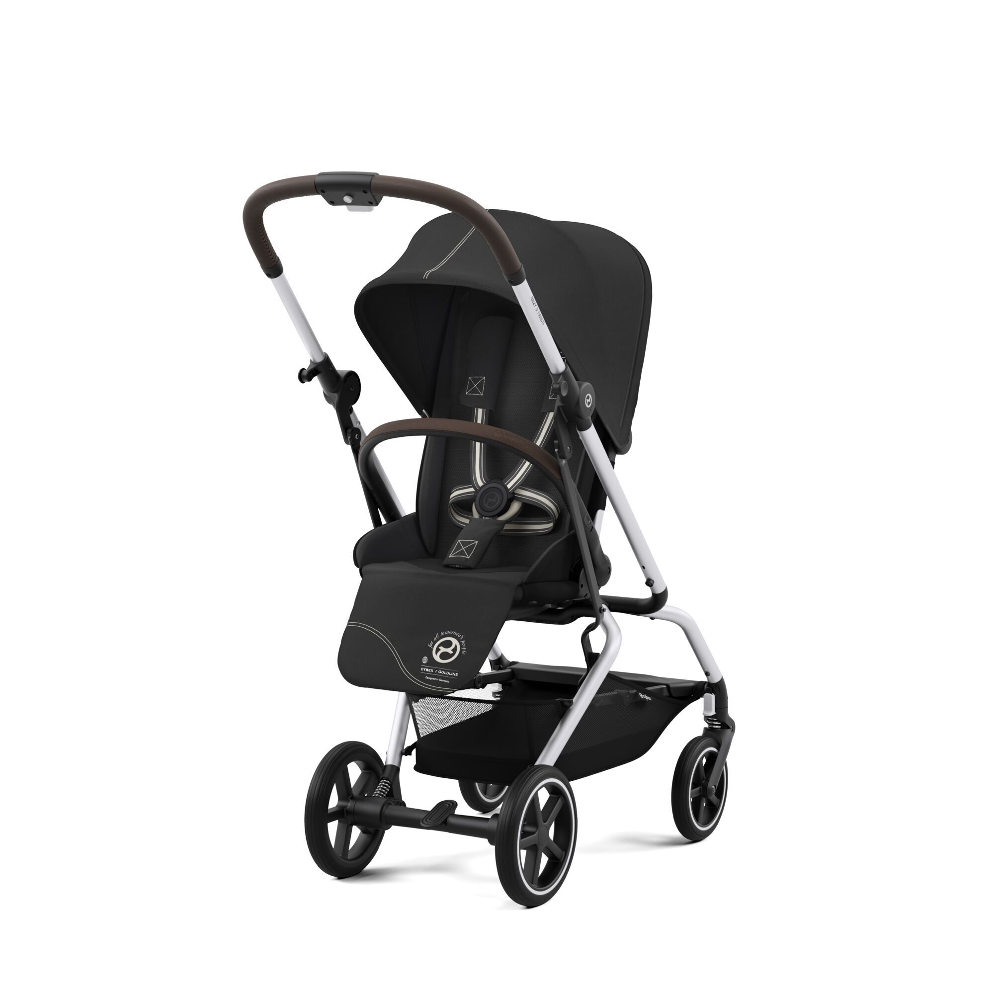 Коляская детская Cybex Eezy S Twist+ 2 SLV Moon Black с дождевиком и бампером - фото 1