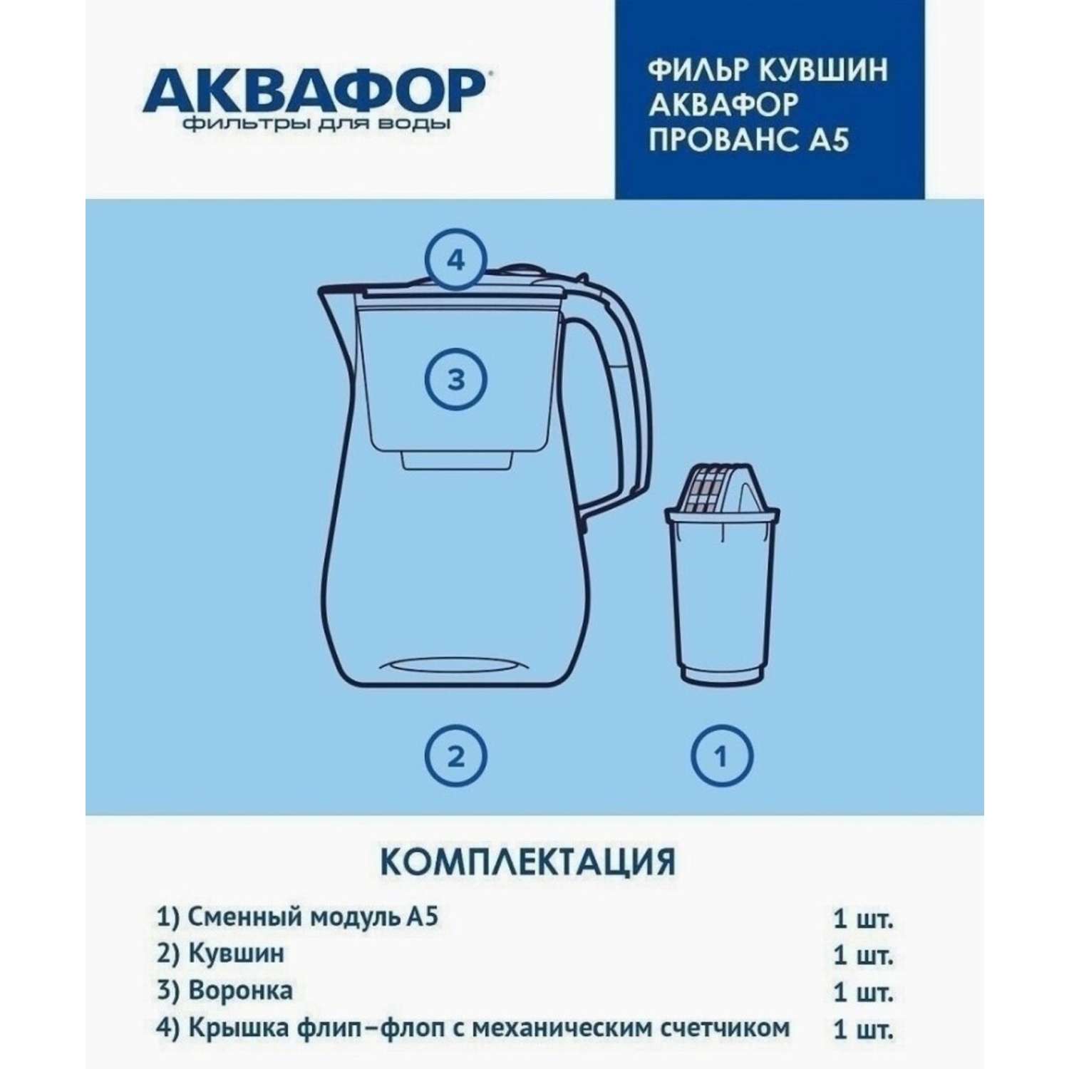 Кувшин с фильтром Аквафор для воды Прованс А5 4.2 л черный - фото 3