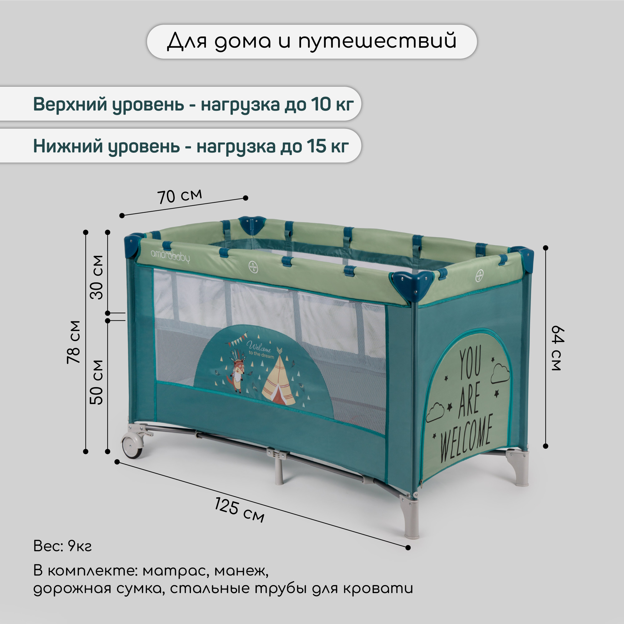 Манеж-кровать AmaroBaby Multiform Dream Fox прямоугольный оливковый AMARO-26MDF-Ol - фото 13