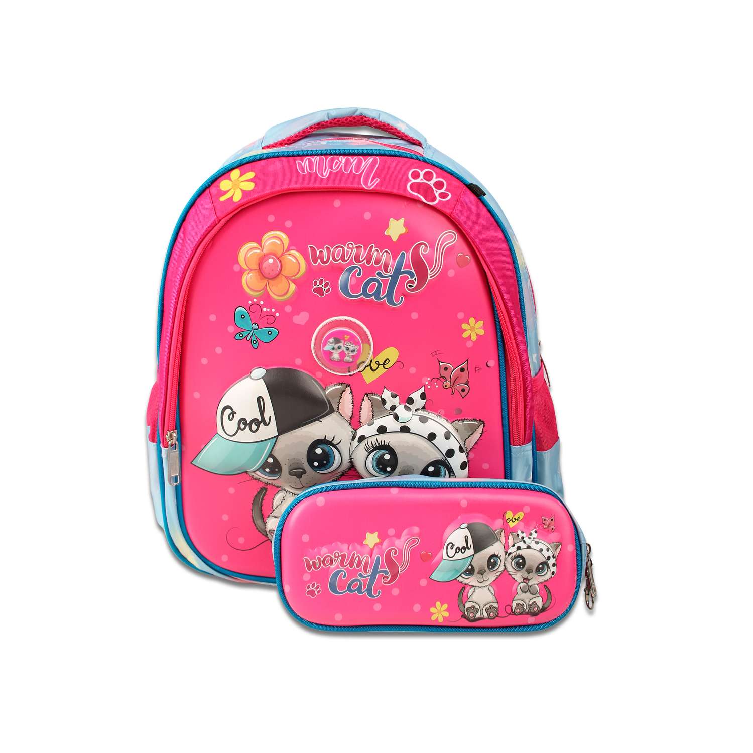 Рюкзак школьный с пеналом Little Mania Кошки розовый - фото 1