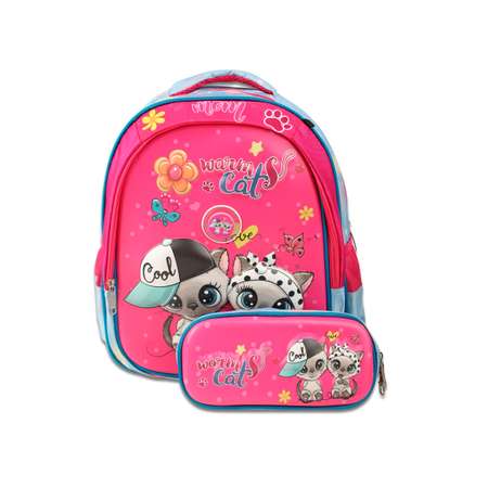 Рюкзак школьный с пеналом Little Mania Кошки розовый
