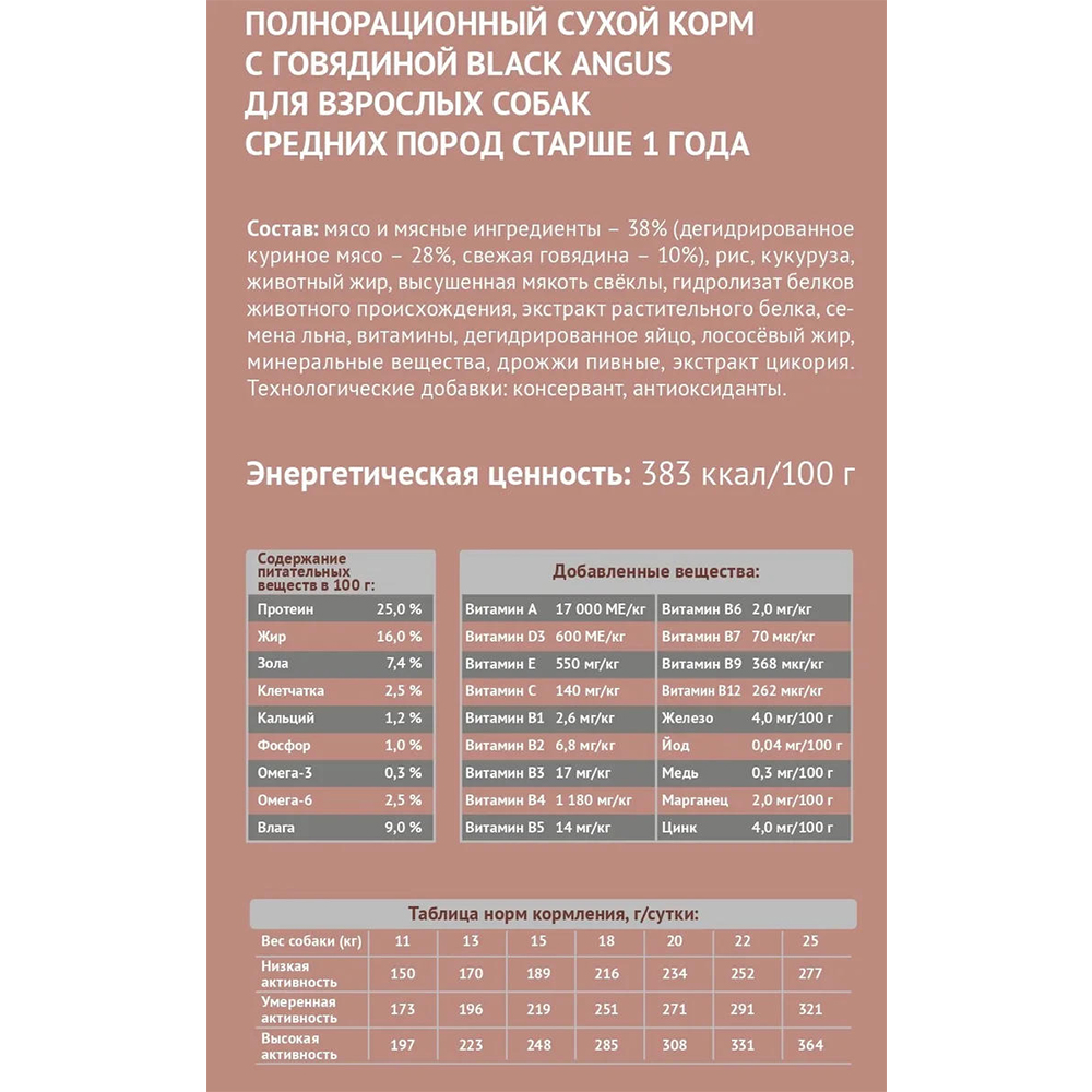 Корм сухой WINNER Полнорационный с говядиной Black Angus для взрослых собак средних пород от 1 года 10 кг - фото 2