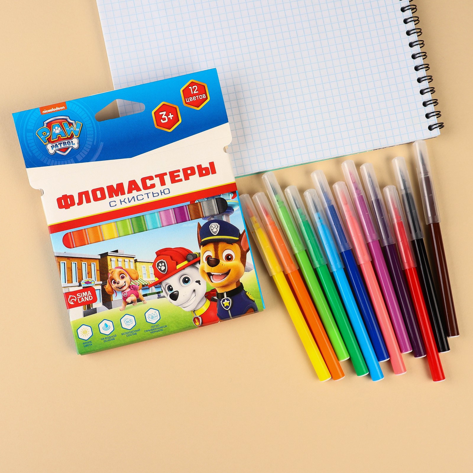 Фломастеры Paw Patrol с кистью 12 цветов Щенячий патруль - фото 4