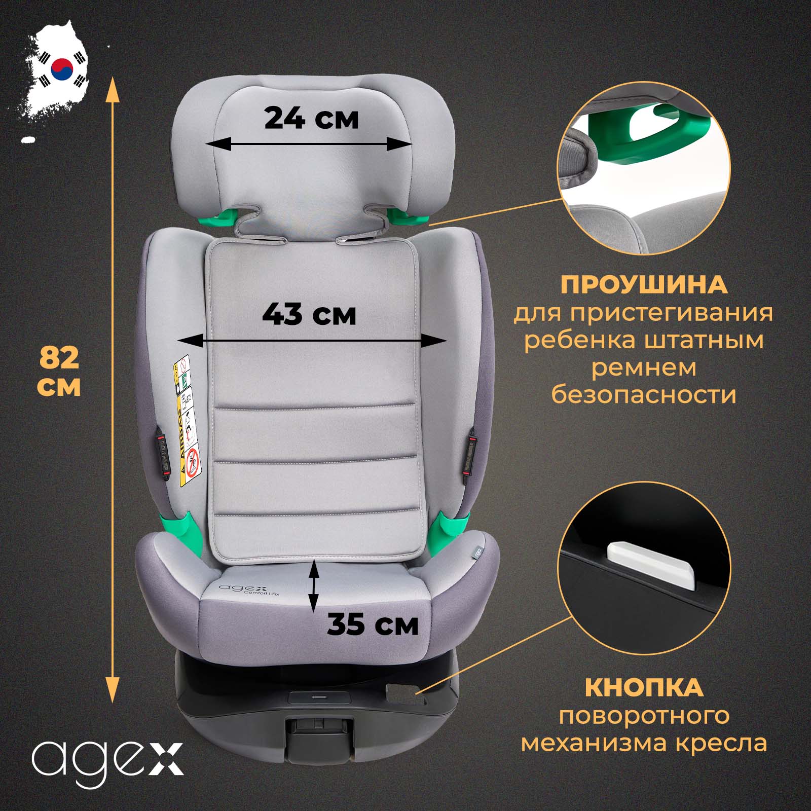 Автокресло agex Comfort i Fix 360 Grey - фото 14