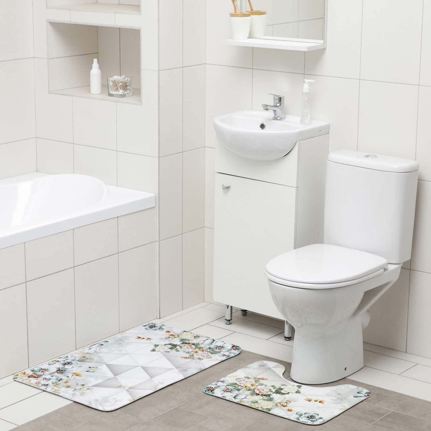 Набор ковриков Доляна для ванной и туалета «Геометрия цветов» 2 шт: 50×80 40×50 см - фото 2