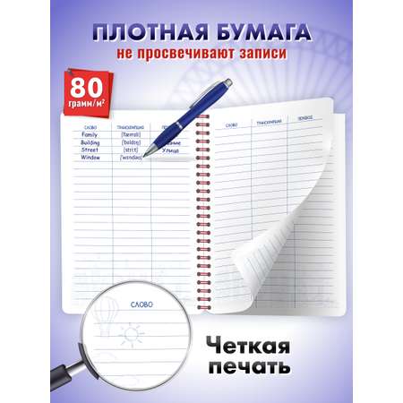 Тетрадь-словарь ШКОЛЬНЫЙ МИР для записи английских слов с транскрипцией А5