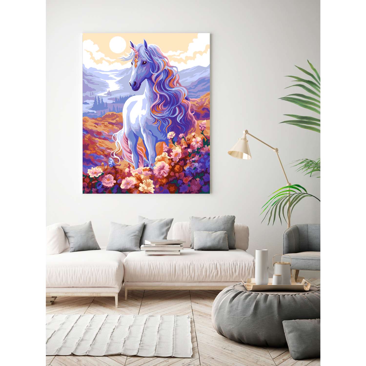 Картина по номерам Art sensation холст на подрамнике 40х50 см Единорог в цветах - фото 3