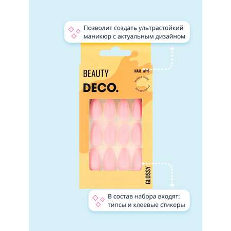 Набор накладных ногтей DECO. Glossy pink shine (24 шт + клеевые стикеры 24 шт)