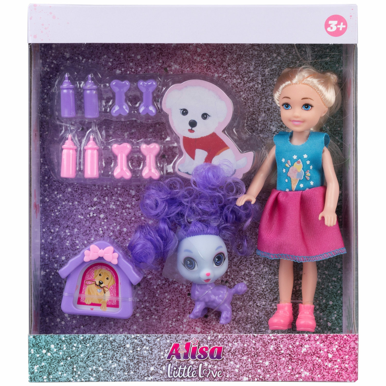 Кукла детская 1TOY Alisa Little Love с аксессуарами брюнетка с длинными волосами маленькая мини Т24389 - фото 1