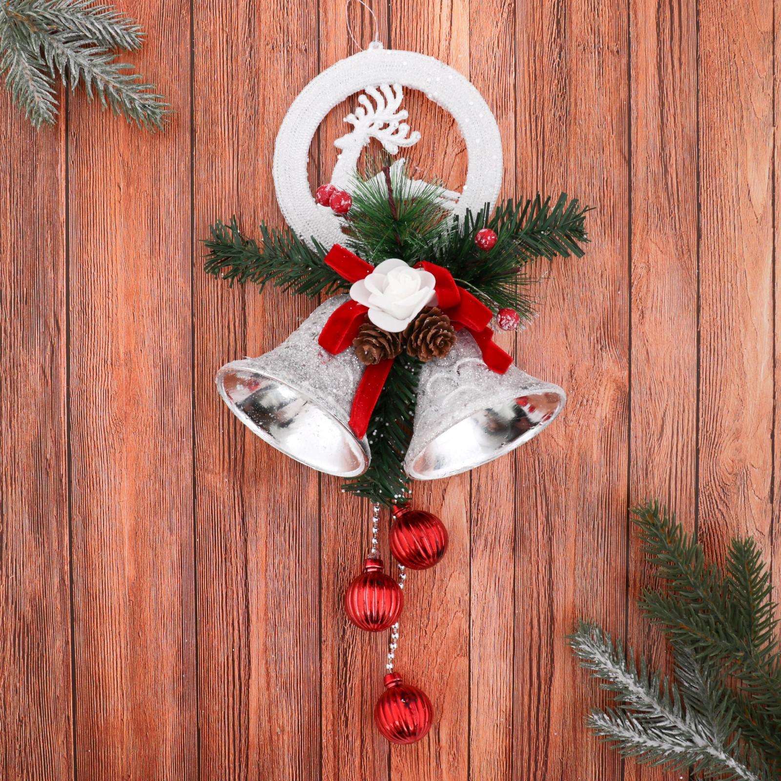 Украшение Зимнее волшебство новогоднее «Колокольчики с шариками и декором» 15х30 см бело красный - фото 1