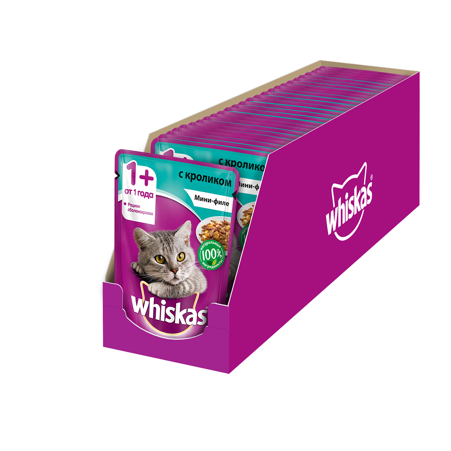 Корм влажный для кошек Whiskas 85г мини-филе с кроликом пауч - фото 3