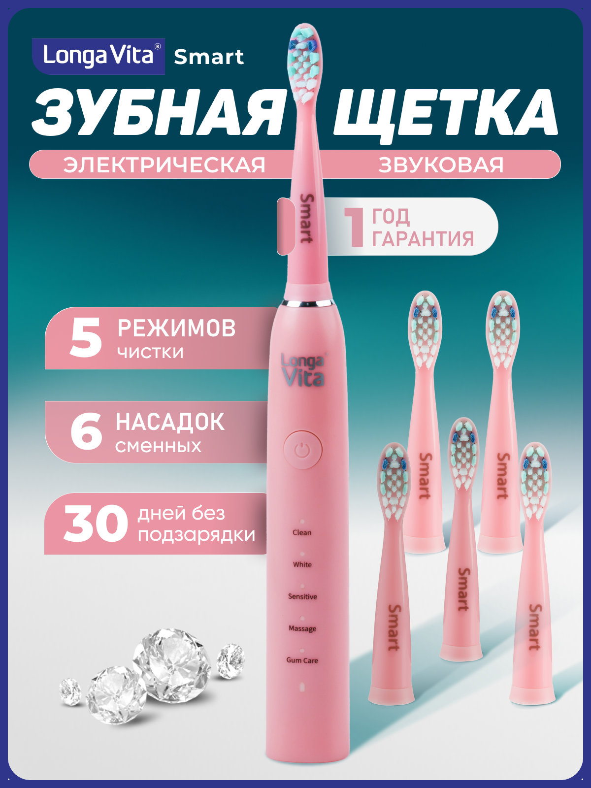 Электрическая зубная щётка LONGA VITA SMART Розовая - фото 1