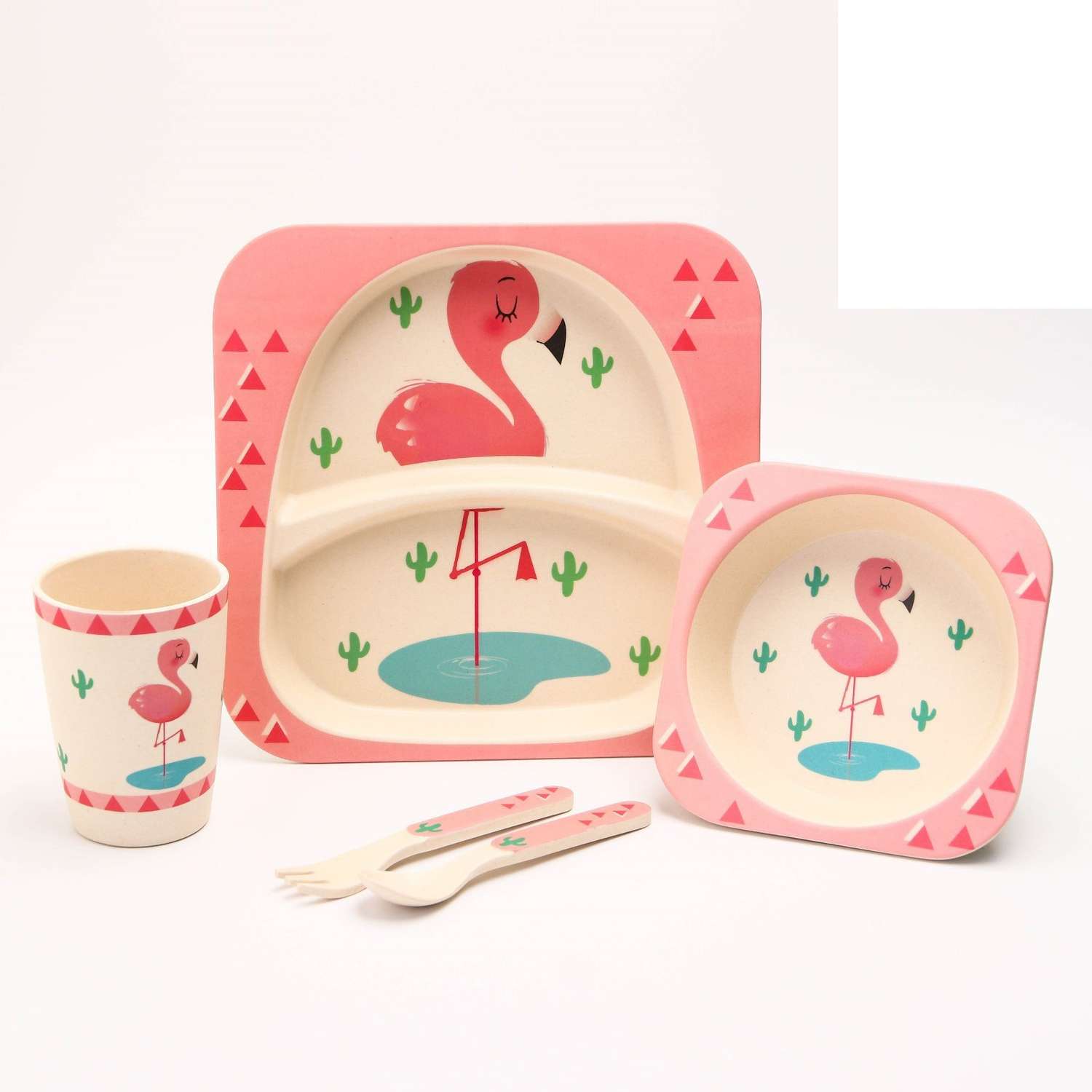 Набор бамбуковой посуды Крошка Я «Розовый фламинго» - фото 1