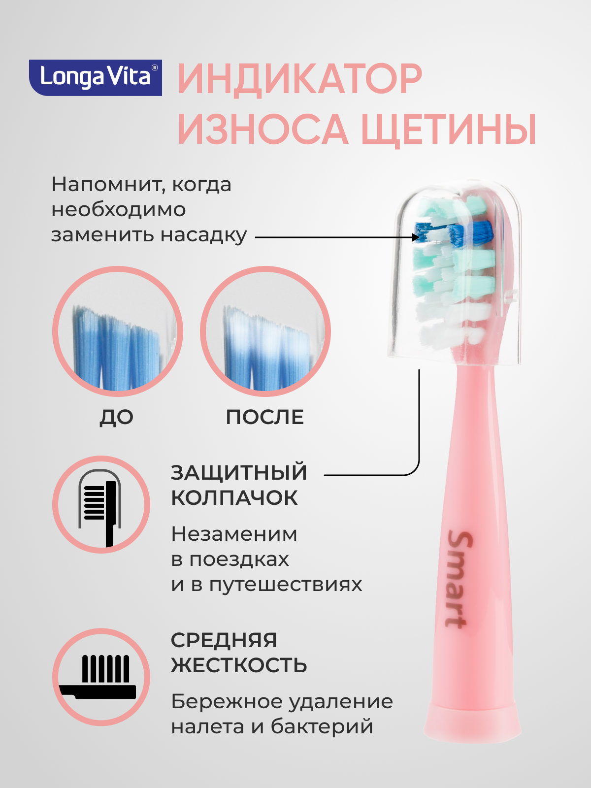 Электрическая зубная щётка LONGA VITA SMART Розовая - фото 5