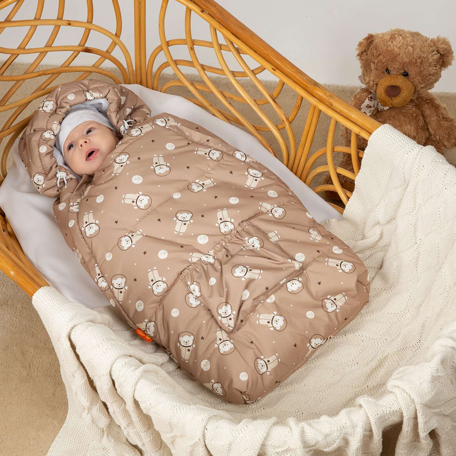 Конверт на выписку Чудо-Чадо для новорожденного теплый флисовый «Chicky» бежевый/мишки - фото 2