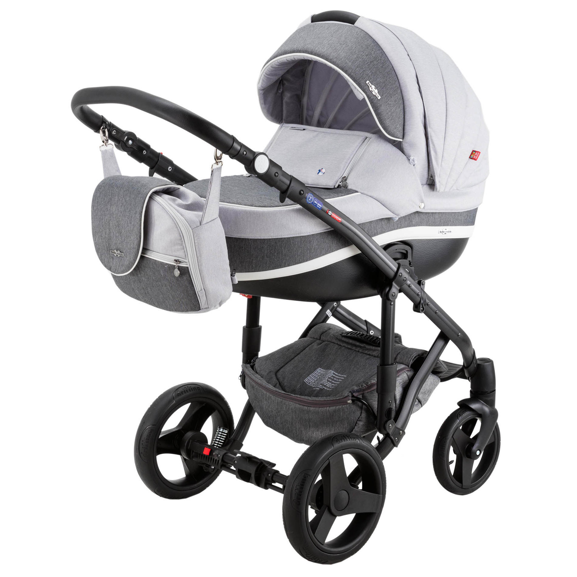 Коляска 2в1 BeBe-mobile Movo Standart R13 Светло-серый+Темно-серый+Белая кожаная отдлека - фото 1