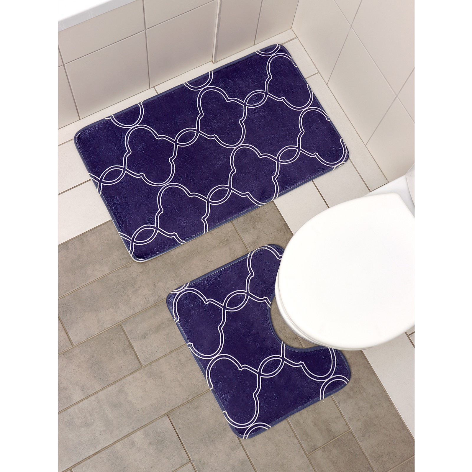 Набор ковриков Доляна для ванной и туалета «Виньер» 2 шт: 44×50 50×80 см цвет синий - фото 1