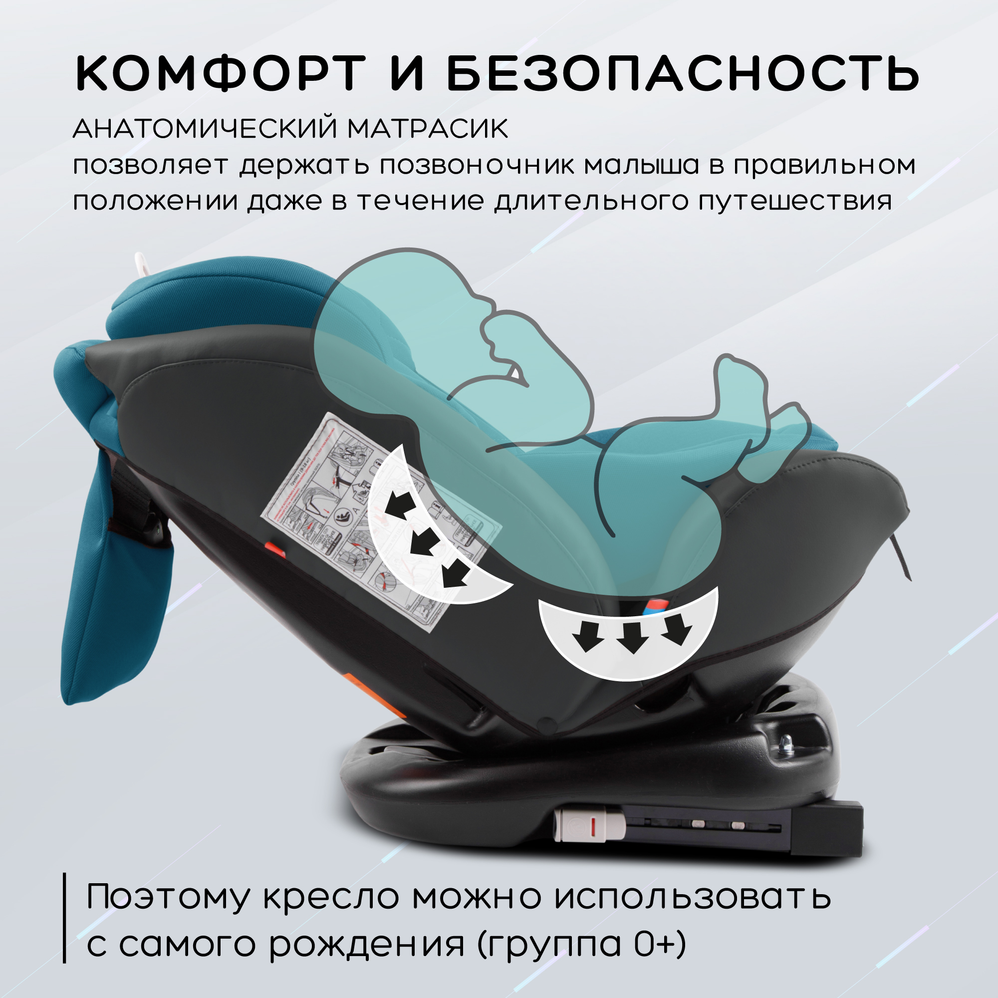 Автокресло Amarobaby Brilliant Isofix класс D группа 0+/1/2/3 Бирюзовый - фото 6