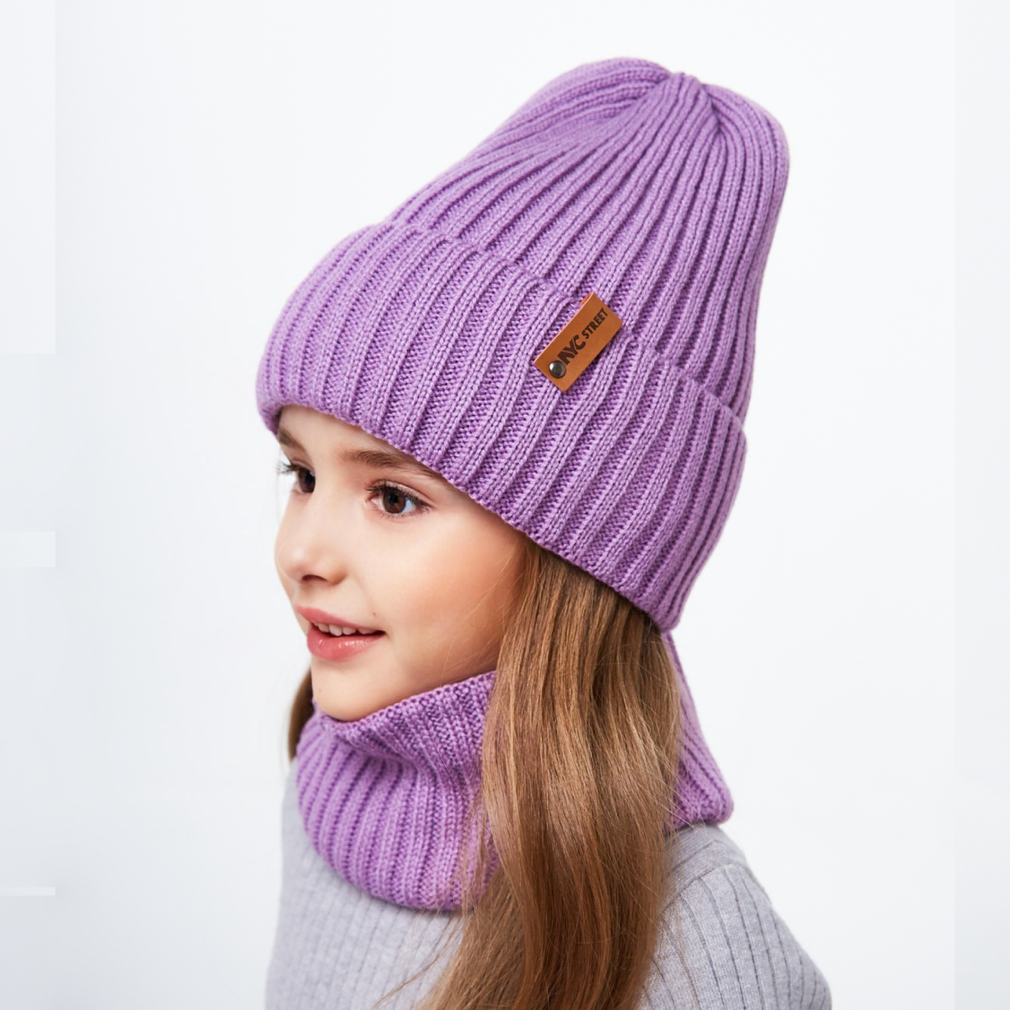 Шапка и снуд NYCkids NYC-H-104-GplainW-purp-5256 - фото 4