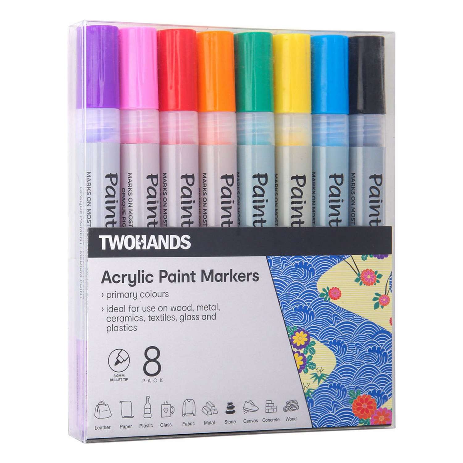 Маркер-краска TWOHANDS набор акриловый на водной основе Paint marker 2-3мм. 8 цветов в пласт. футляре - фото 2