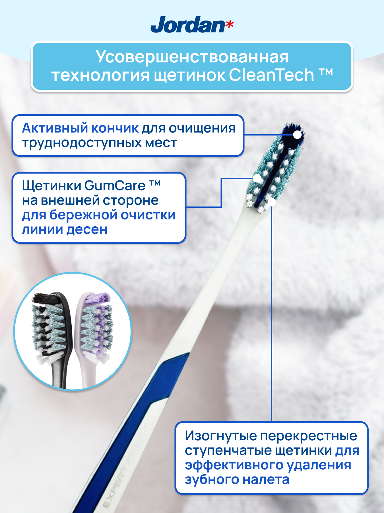 Зубная щетка JORDAN Expert Clean Medium средняя жесткость голубая - фото 4