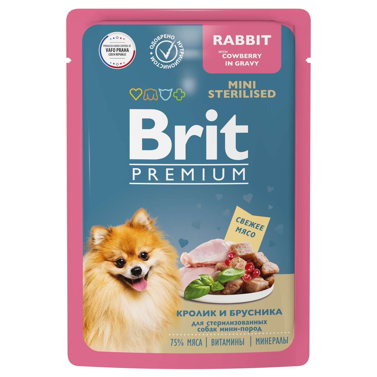 Корм для собак Brit 85г Premium Dog стерилизованных миниатюрных пород кролик и брусника в соусе - фото 1