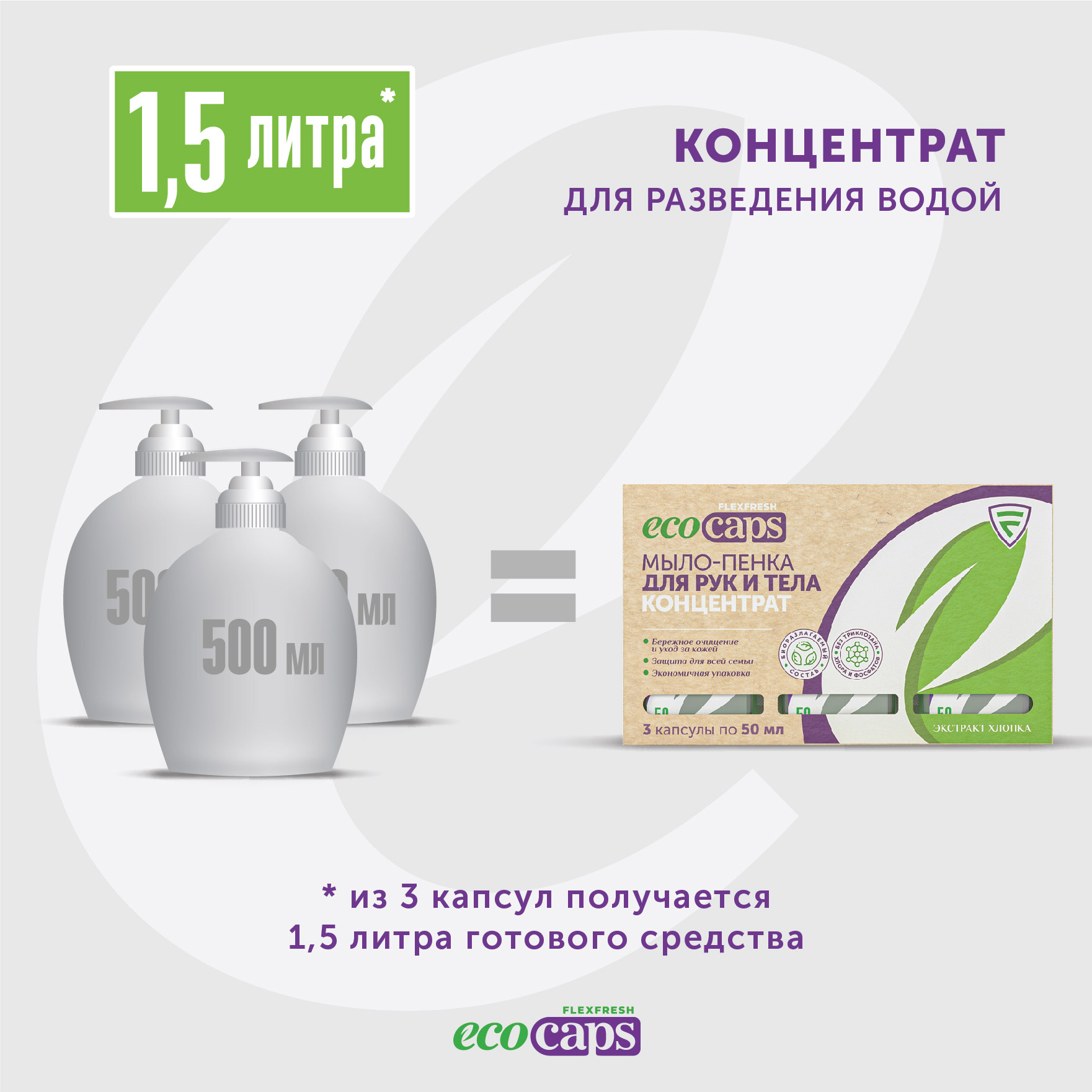 Мыло-пенка для рук и тела EcoCaps концентрат в капсулах с экстрактом хлопка 3 шт - фото 6