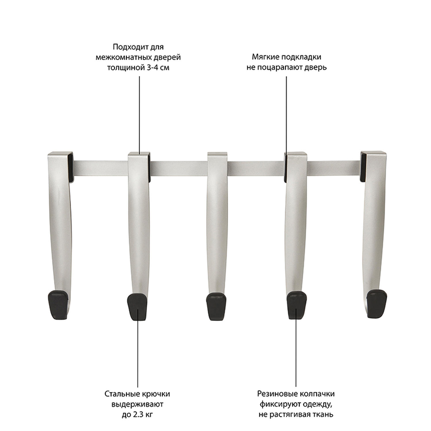Вешалка надверная Umbra Schnook 5 крючков черная-никель - фото 8