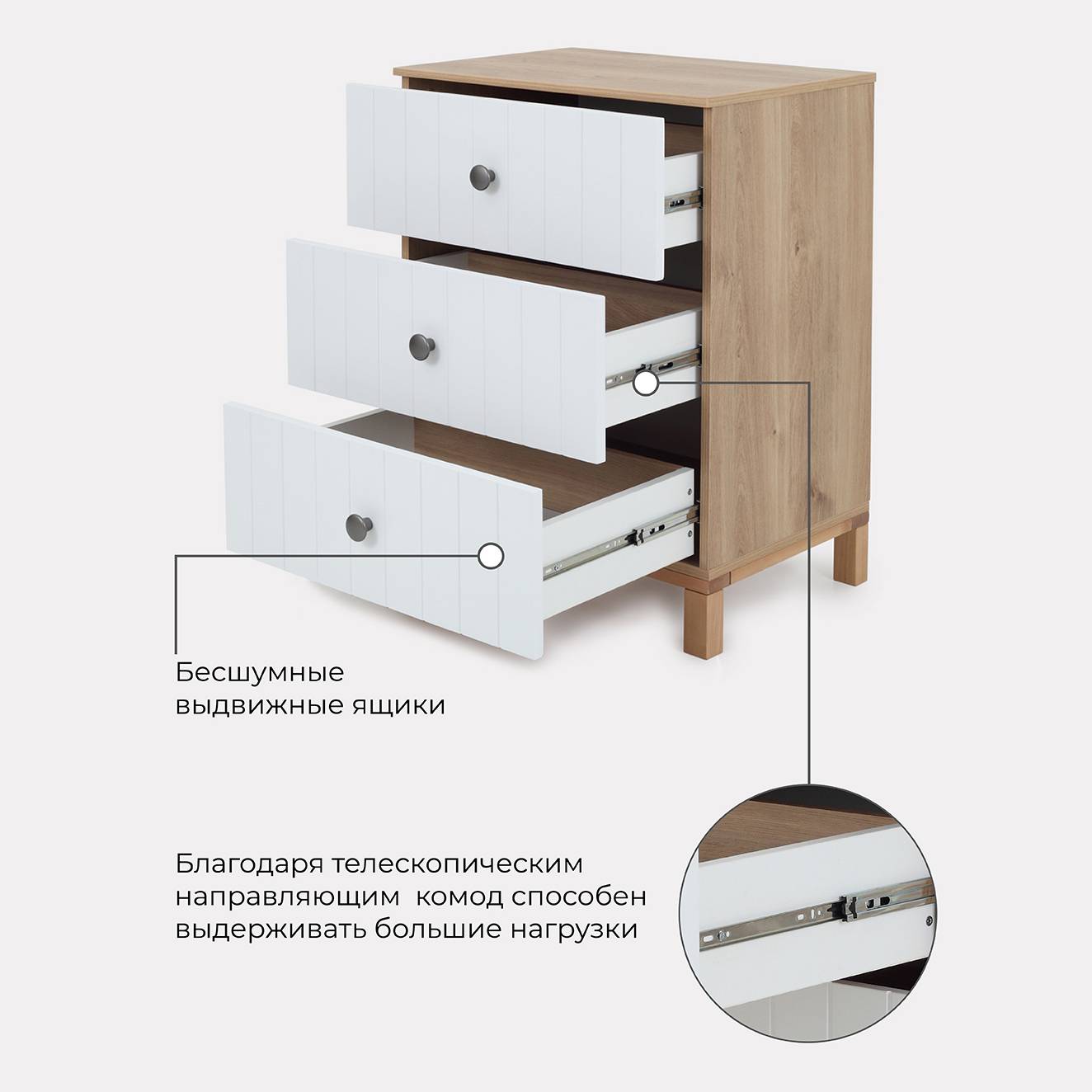 Комод Rant BAMBOO 64 см 3 ящика 102 Cloud White - фото 3