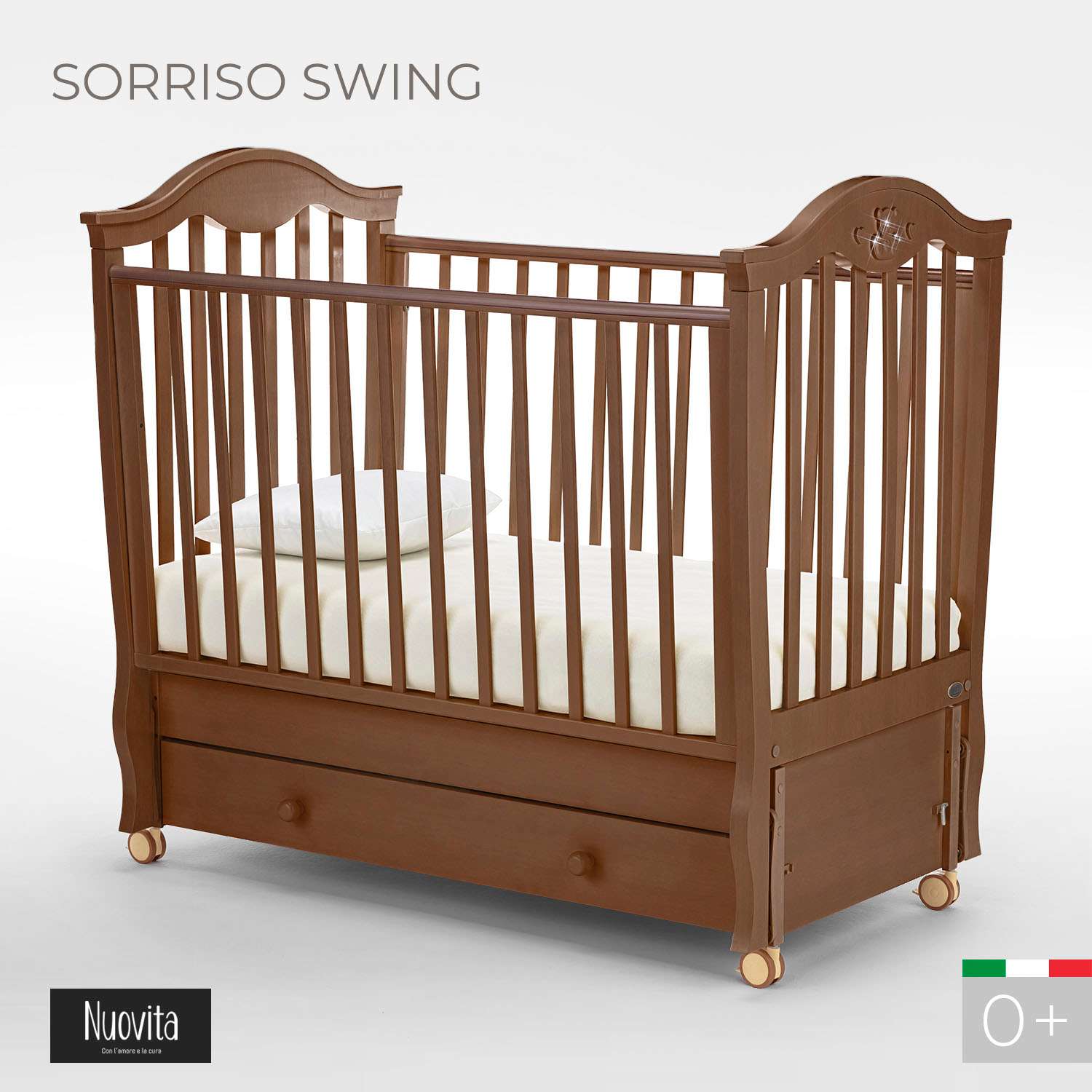 Детская кроватка Nuovita Sorriso Swing прямоугольная, поперечный маятник (темный орех) - фото 2