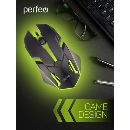 Мышь проводная Perfeo GRAF 3 кнопки USB чёрн GAME DESIGN 7 цветов подсветка 1000 DPI