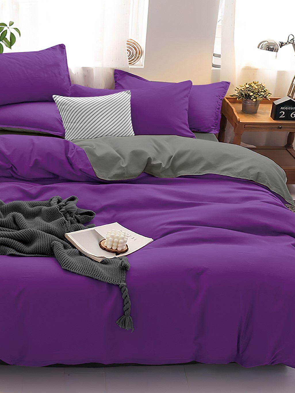 Комплект постельного белья PAVLine Манетти полисатин Евро фиолетовый/серый S26 - фото 3