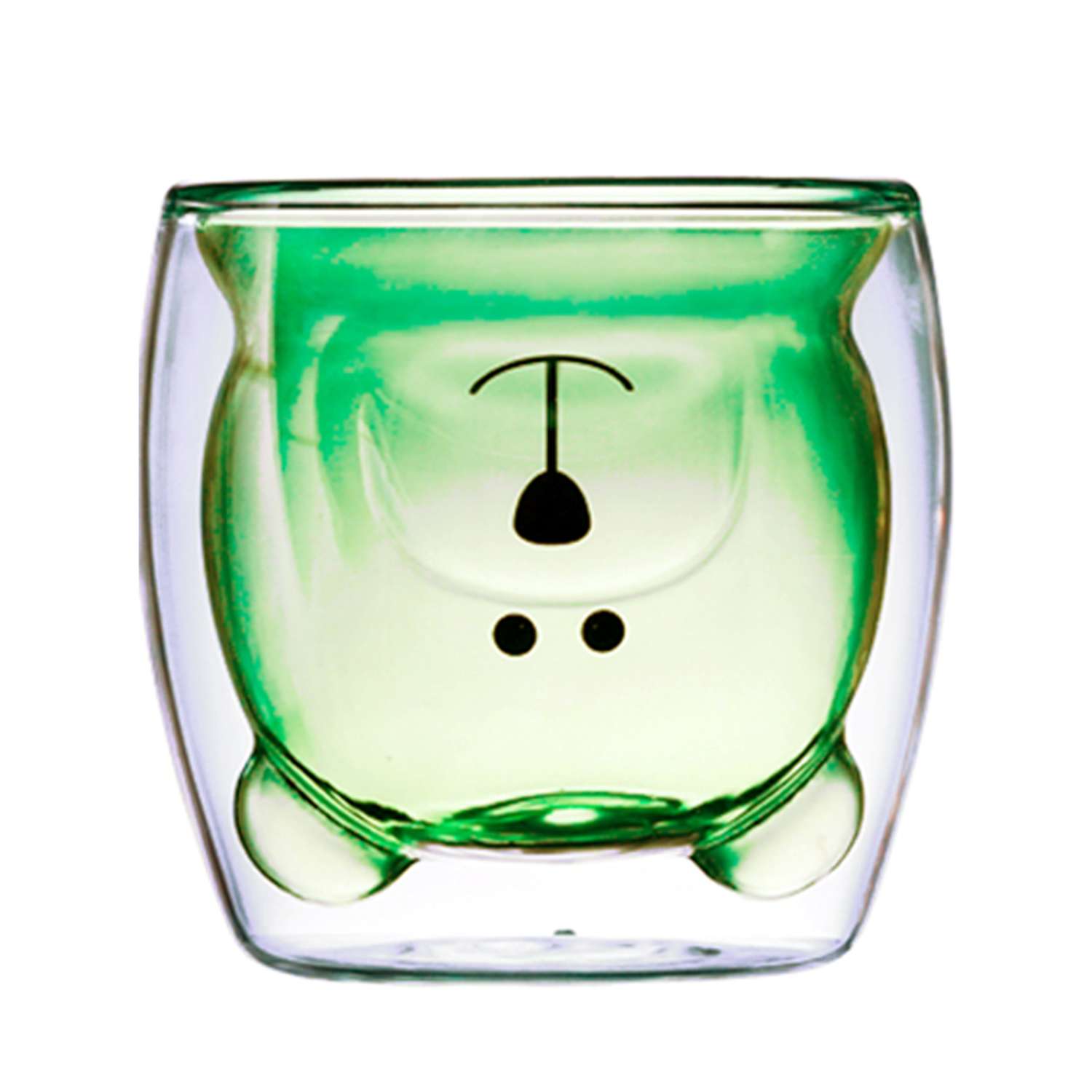 Стеклянный стакан KIMBERLY с двойными стенками зеленый мишка 250 мл - фото 1
