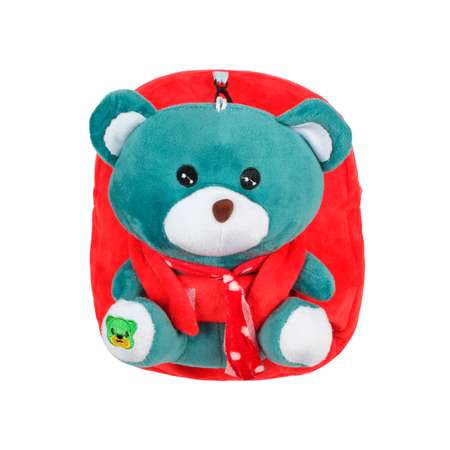 Рюкзак с игрушкой Little Mania красный Мишка изумрудно-зелёный