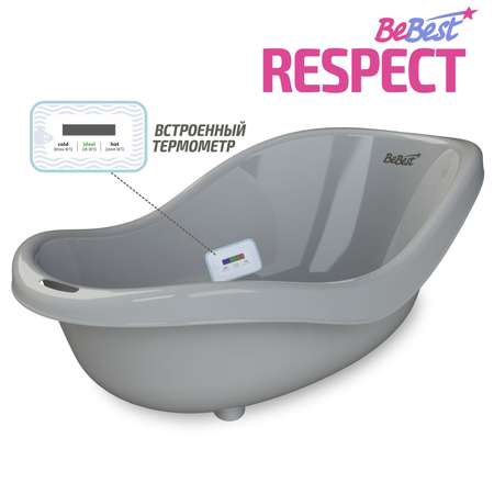 Ванночка для купания BeBest Respect с термометром серый