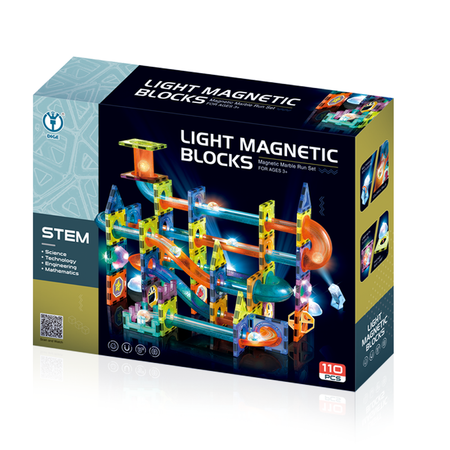 Конструктор магнитный DETiKiIDS 110 деталей Лабиринт с шариками светящийся
