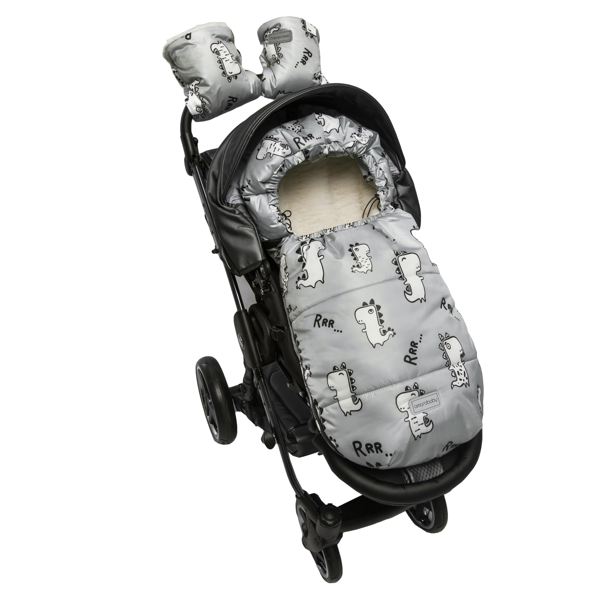 Муфты на ручку коляски AmaroBaby Snowy Travel Динозавры серый AMARO-6103-DZ - фото 6