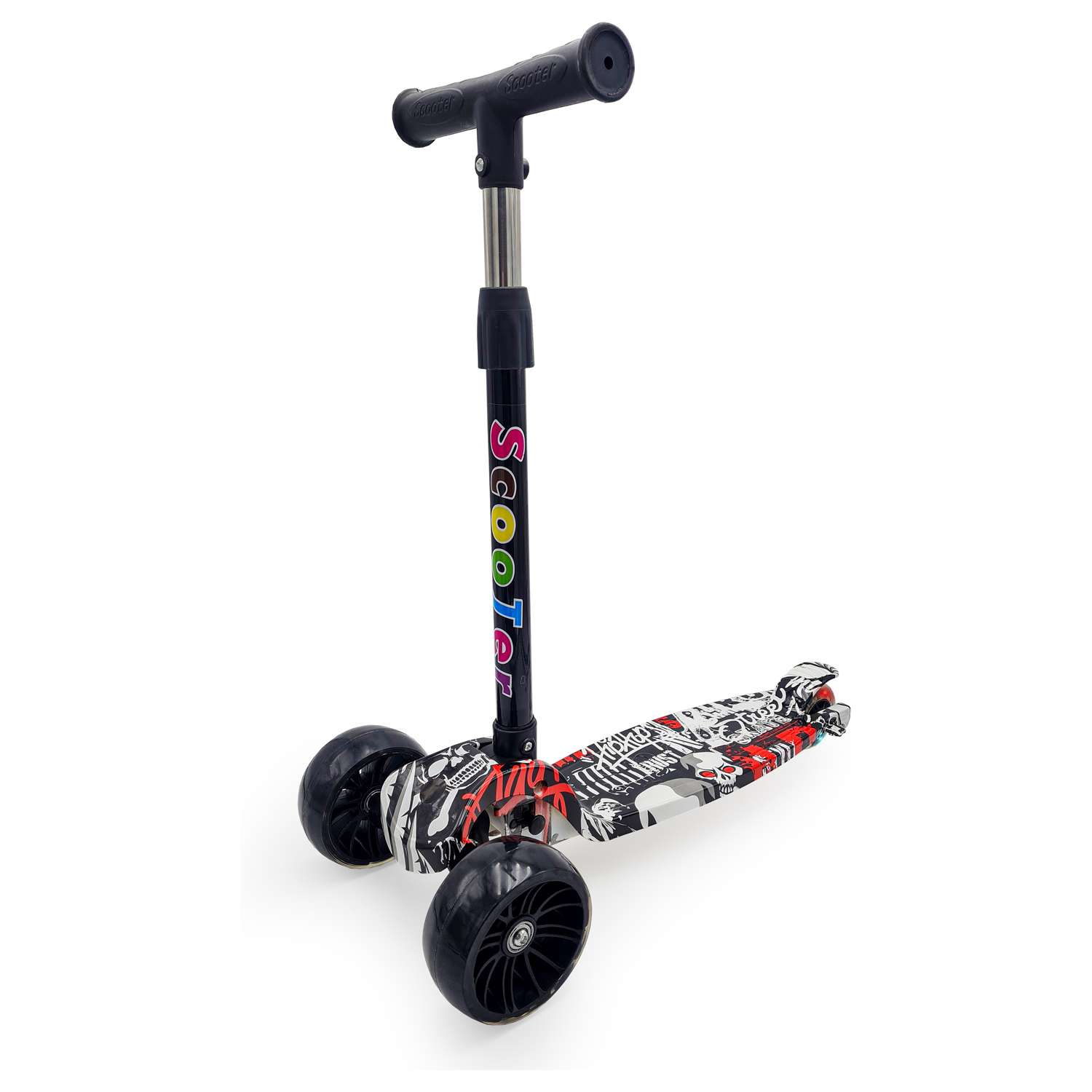 Самокат Funky Toys 3-х колесный с регулируемой ручкой и светом 72см S+S широкие колеса - фото 2