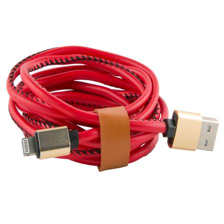 Дата-кабель RedLine USB – 8 – pin для Apple 2 метра оплетка экокожа красный