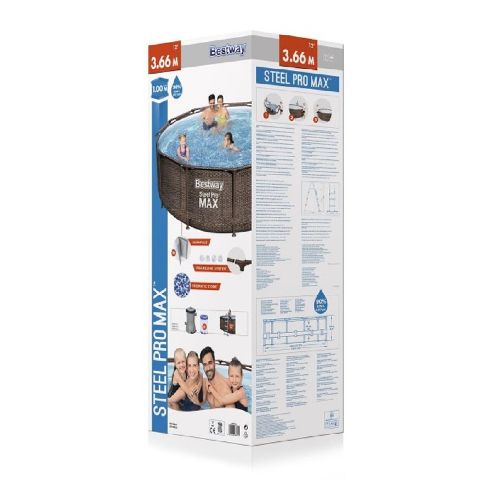 Бассейн каркасный Bestway 366 см на 100 см Steel Pro Max фильтр-насос лестница 9150 л - фото 7