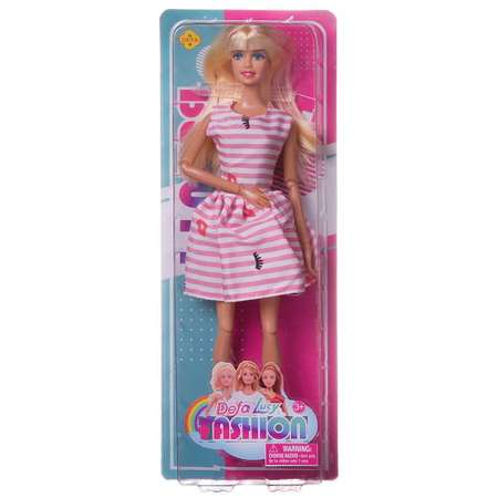 Кукла ABTOYS Модная девушка в платье с розовыми и белыми полосками