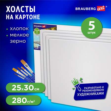 Холст на картоне Brauberg для рисования маленький 25x30 см набор 5 шт