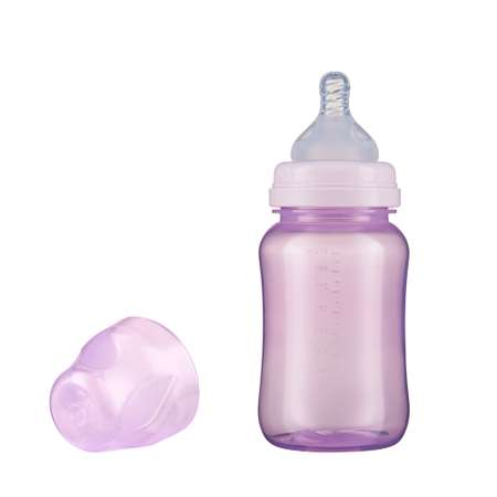 Бутылочка с широким горлом ПОМА для кормления 270 мл Фиолетовый пп силикон средний поток с 4 месяцев