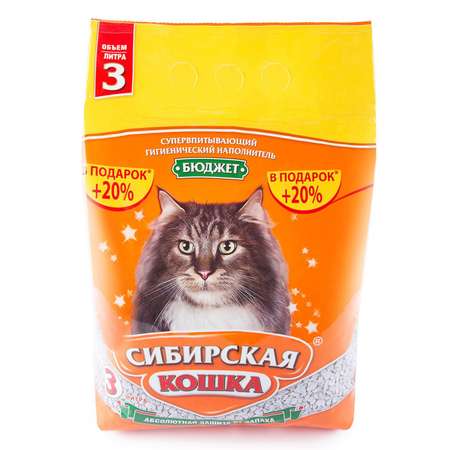 Наполнитель для кошек Сибирская кошка Бюджет впитывающий 3л