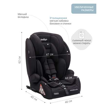 Автокресло бустер детское Indigo Winner isofix 9-36 кг группа 1/2/3 черный матовый