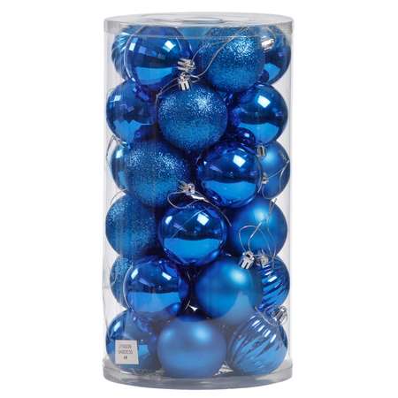 Набор елочных украшений BABY STYLE Шары синий принт ромбик дольки 6 см 24 шт
